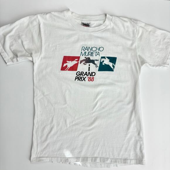 Vintage 1988 Rancho Murieta Grand Prix Tee L – Equestrian 80s Graphic Oneita - Picture 1 of 4